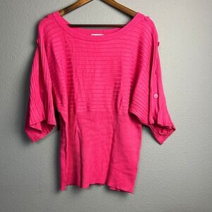 Joseph A. Womens XL Barbie‎ Romantic Pink Ribbed Button Sleeve Sweater Pullover